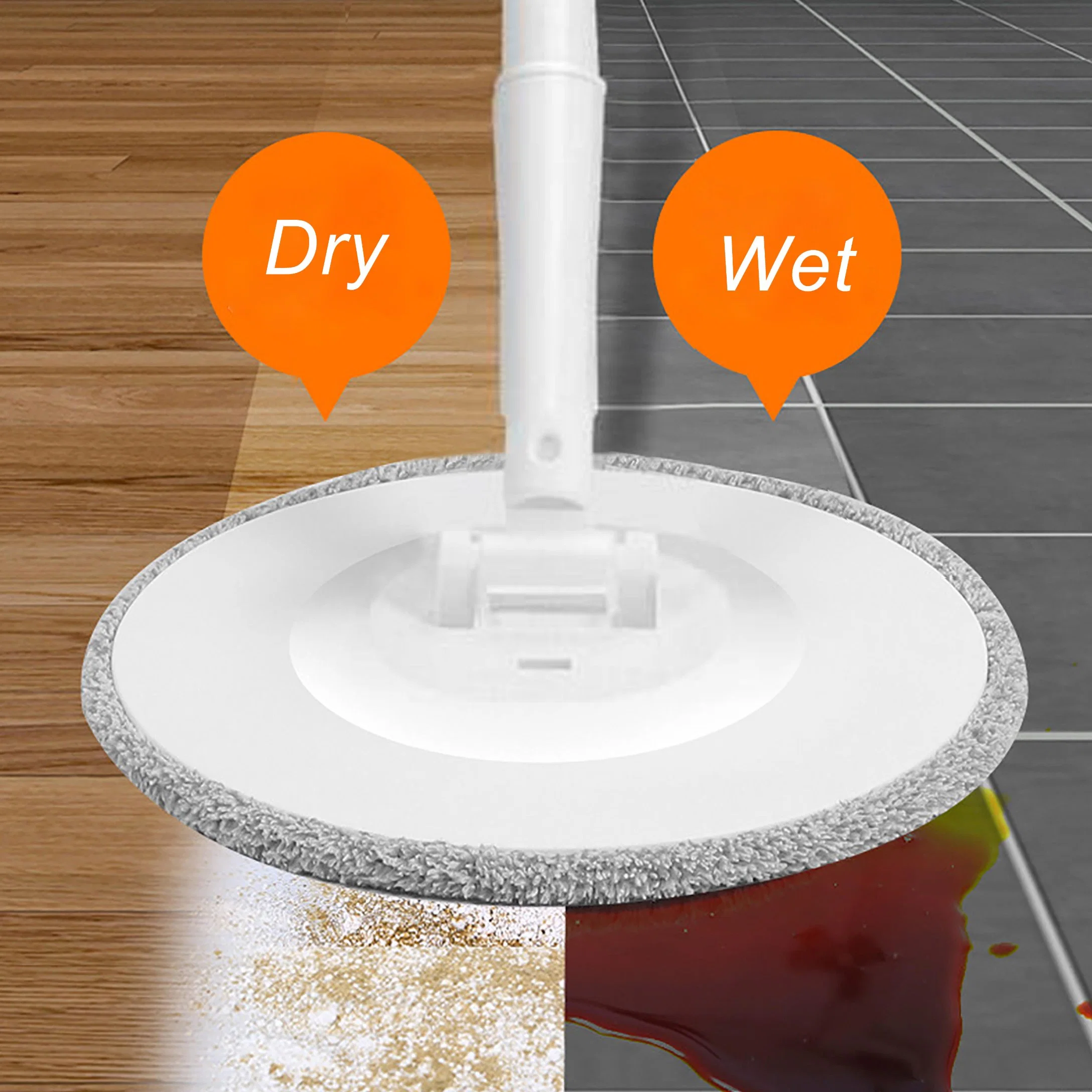 Round Handfree 360 Rotate Spin Flat Mop Bucket with Dirty Water Separated in Magic Wet and Dry Floor Cleaning