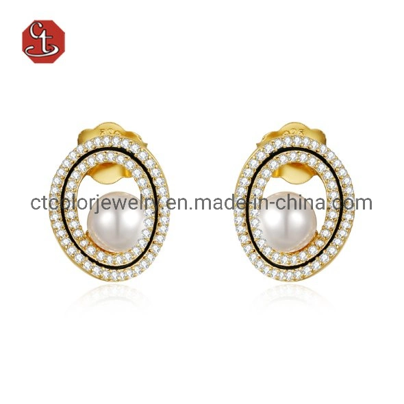 Exquisite Design Jewellery Silver 925 Elegant Gold Super Shiny Zirconia Earrings as Gift