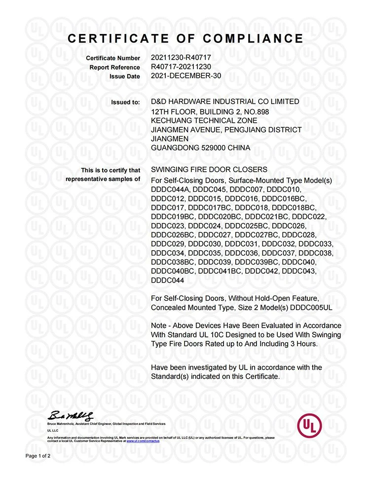 Dispositivo de fecho da porta do hardware de arquitectura com certificação UL