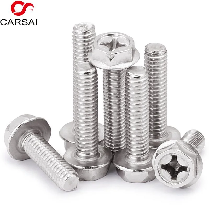 304 Stainless Steel Cross Flange Screws Concave Outer Hexagon Flange Face Non-Slip with Pad/Tooth Bolt M4m5m6