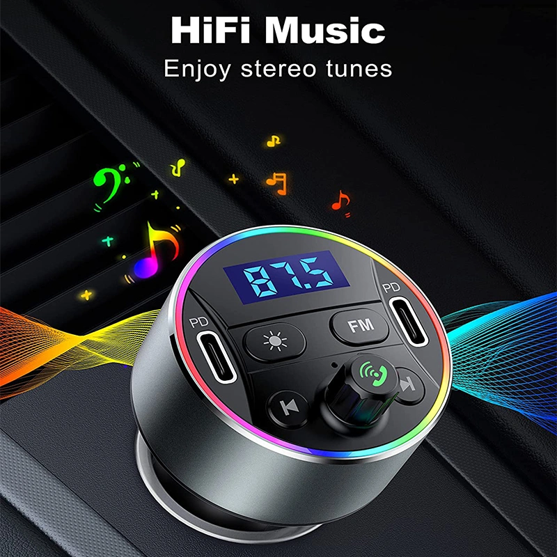 LED Display FM Transmitter Bluetooth Car Adapter Handsfree Kit Bt 5.0 2 Type-C Ports Charger Music Car MP3 Player