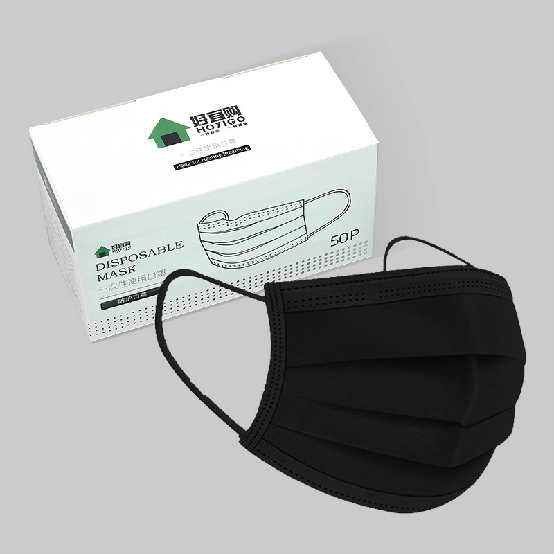 Black Face Mask Nonwoven Disposable Dust Proof Breathable Mask 3 Layer