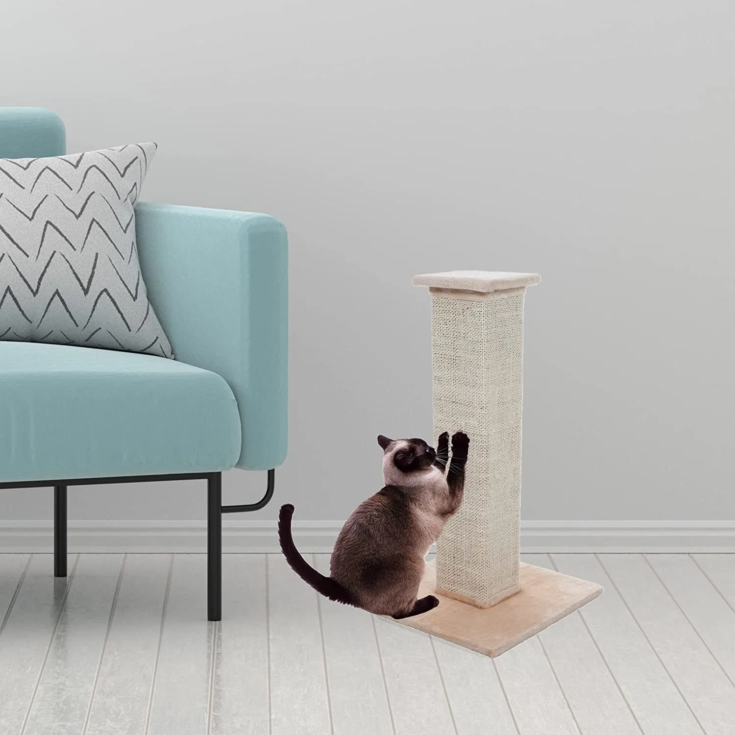 CAT Scratching Post mit Teppichboden – 27,75-Zoll-Sisal-Burlap Stoffkratzer – Möbel Kratzer Abschreckung für Indoor Katzen