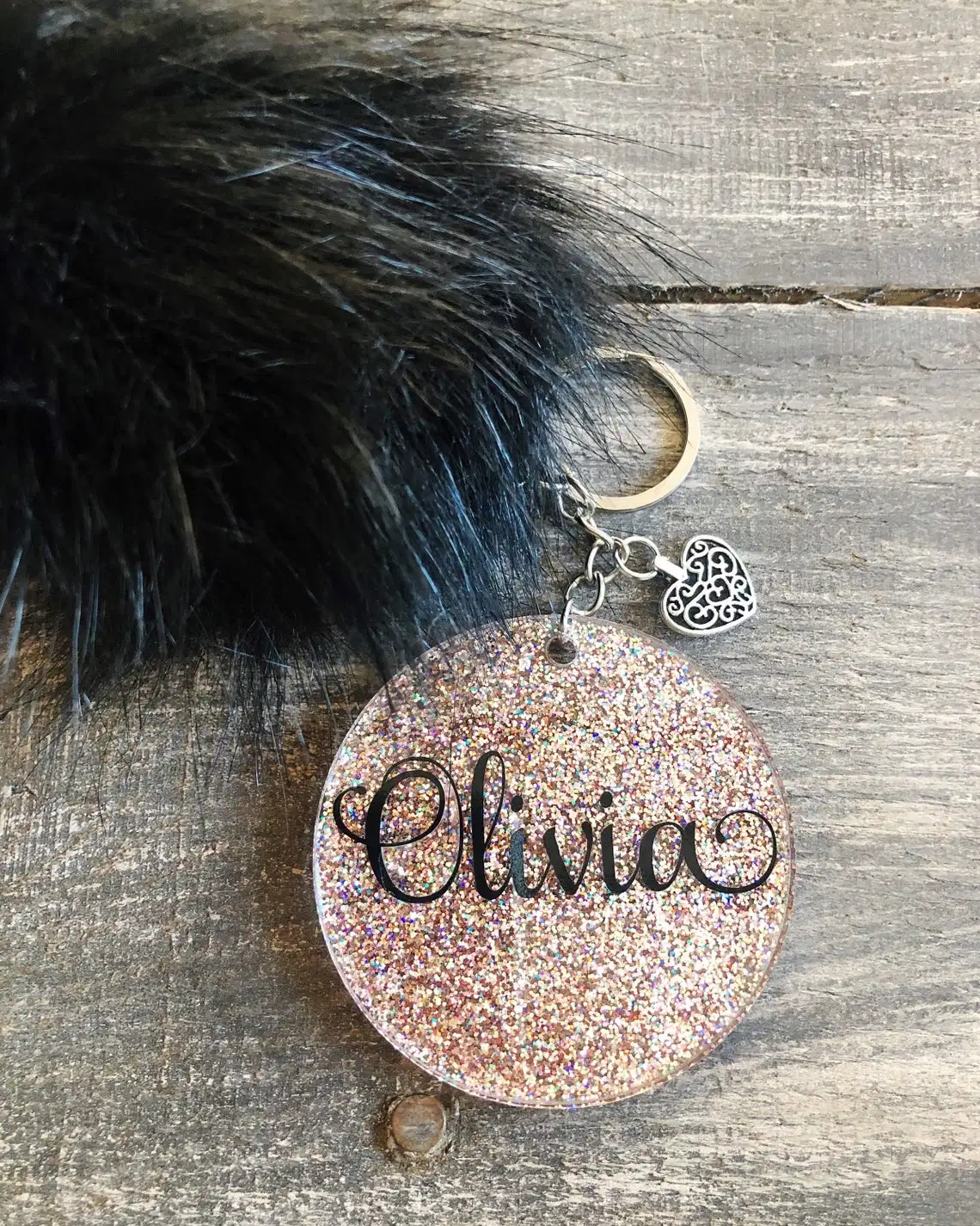 Personalized POM POM Glitter Acrylic Custom Keychain Gift for Her Boujee Keychain