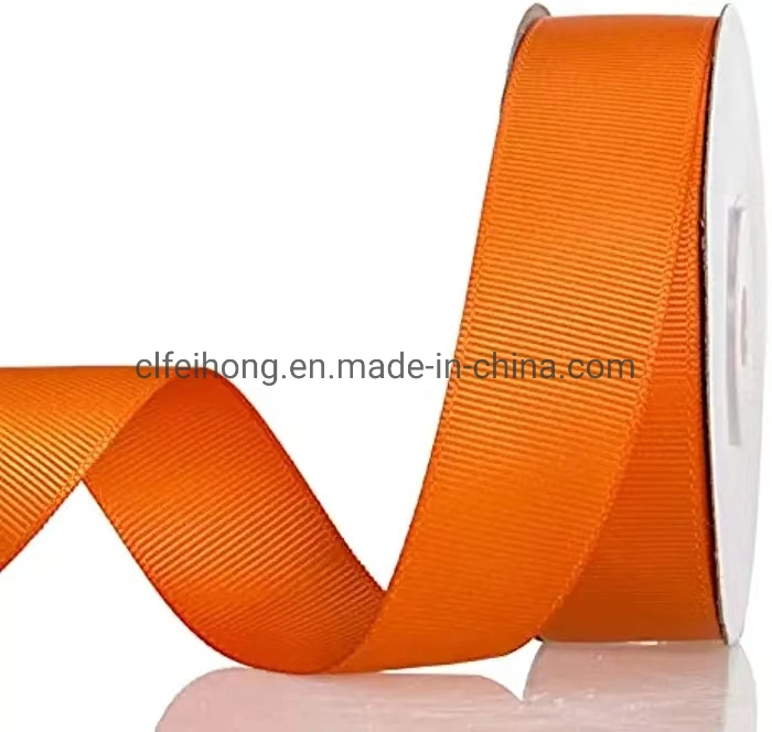 Factory Export From Year 2009 100% Polyester 196 Colourful Eco-Friendly Customised Grosgrain Ribbon for Gift Packaging/ Decoration Orange Color