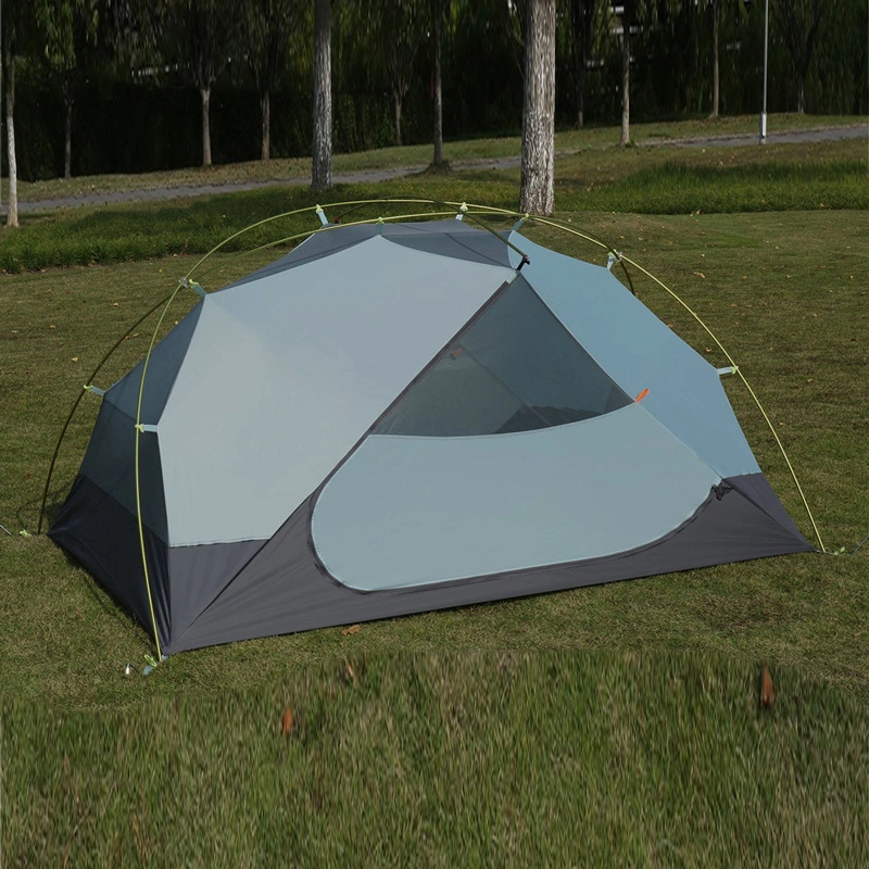 Customized Blue Color Polyester Fabric 3-4 Person Double Layer Windproof Family Camping Tent with 2 Doors