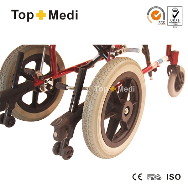 Topmedi Adjustable Backrest and Footplate High-Back Aluminum Cerebral Palsy Children Wheelchair with Foldable Design