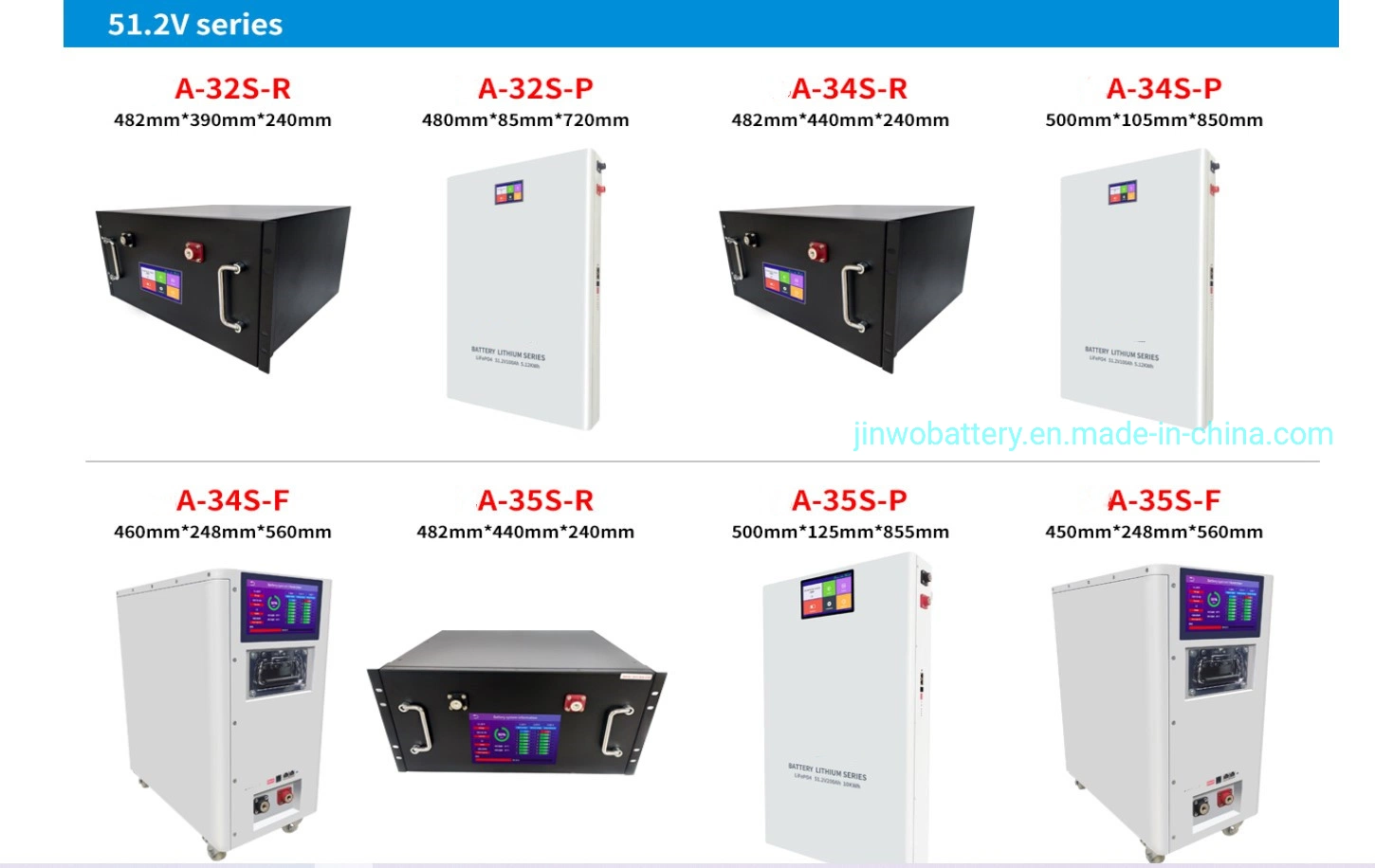 Jinwo 51,2 V 200Ah Home energia da bateria da fonte de alimentação de backup de armazenamento do Sistema de Armazenamento da Bateria de Lítio 51,2 V 150Ah 100Ah