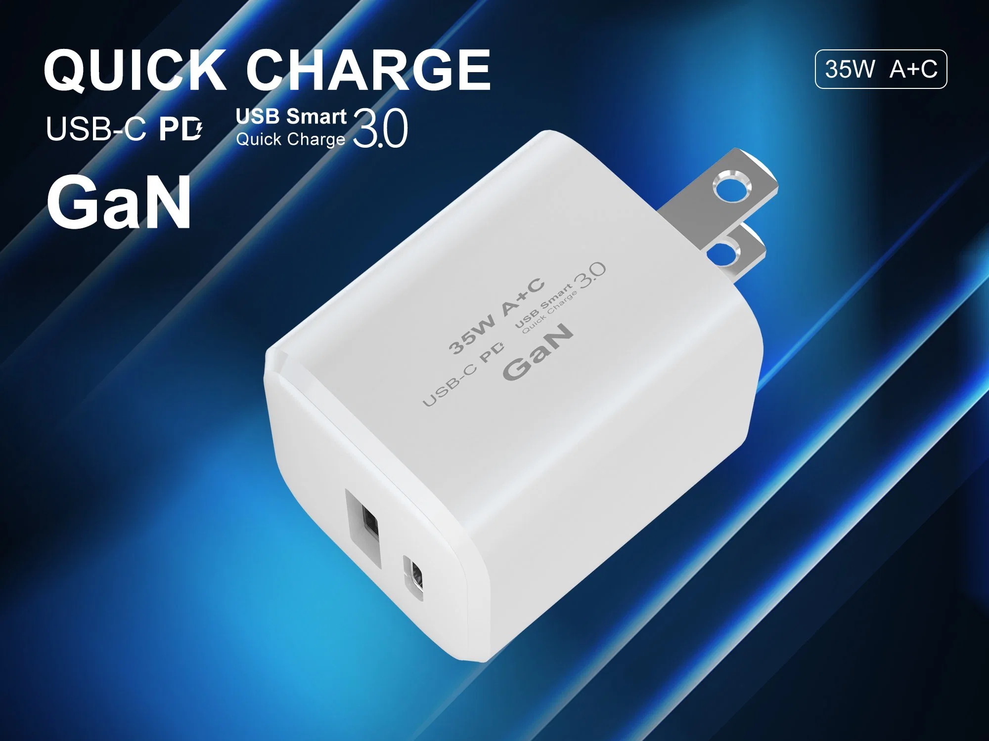 Dernière technologie de nitrure de gallium Chargeur rapide mobile double port USB a+C de 35W