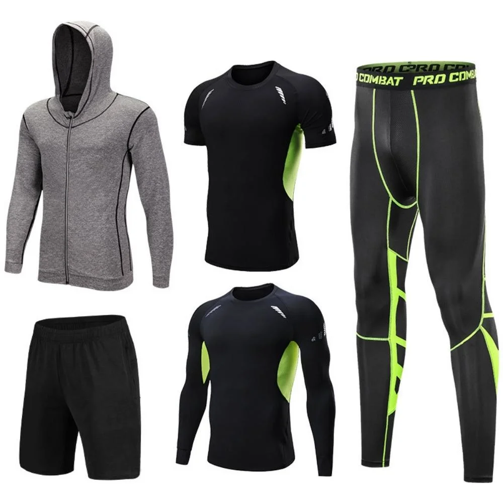 5 Pieces Compression Sportswear Quick Dry Short Sleeves, Long-Sleeved, Jacket with Hoodies, Shorts, Pants Set Wbb20083