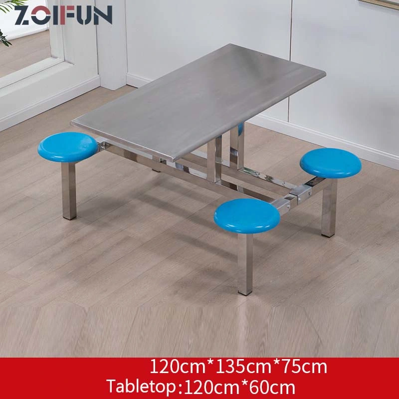 Canteen Furniture Stainless Steel Dining Table 8 Seater Dining Tables with Round Chair