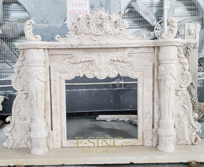 High-Quality Hand Carved Decorative Indoor Natural Stone Marble Fireplace