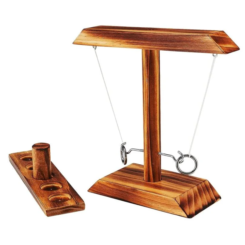 Wooden Outdoor Hook Ring Toss Game Playset Toy