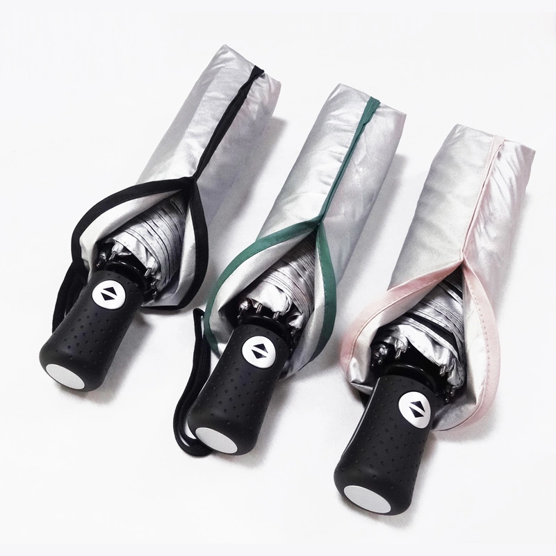 Silver Coating Black/Green/Pink/White Promotional Rainproof Uvproof Protection Three Fold Sun UV Umbrella