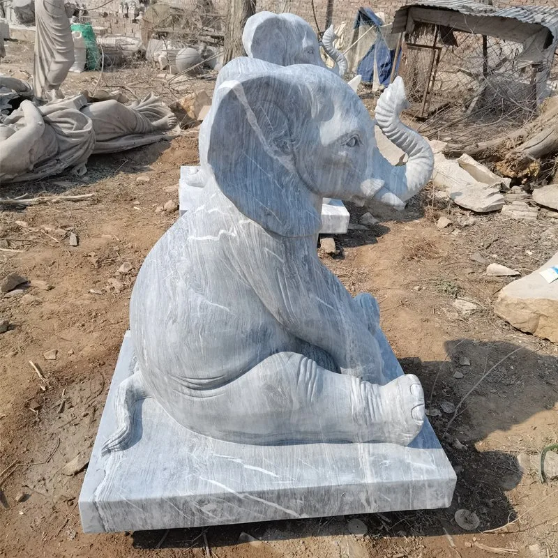 Statue personnalisée en pierre d'animal en marbre blanc éléphant Sculpture pour la décoration