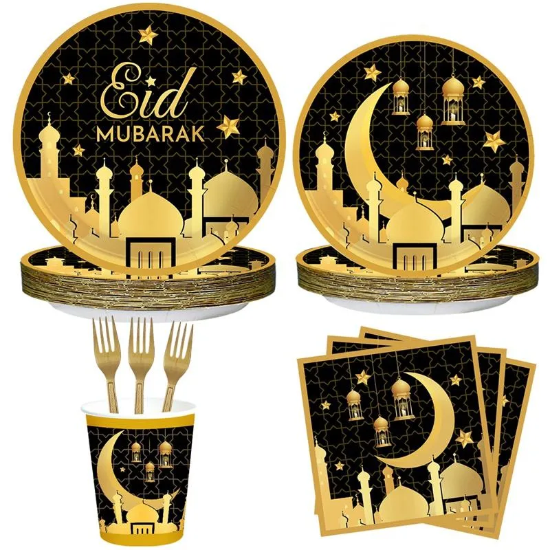 Middle East Eid Mubarak Disposable Tableware Set Muslim Festival Party Supplies Table Decoration