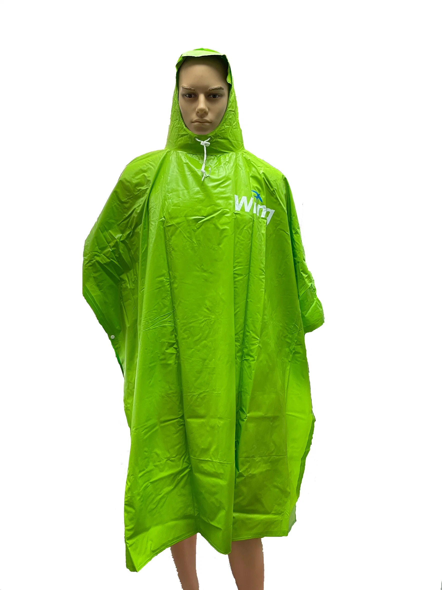 Wholesale Lady's High Visibility Green Rain Poncho with Printing Logo