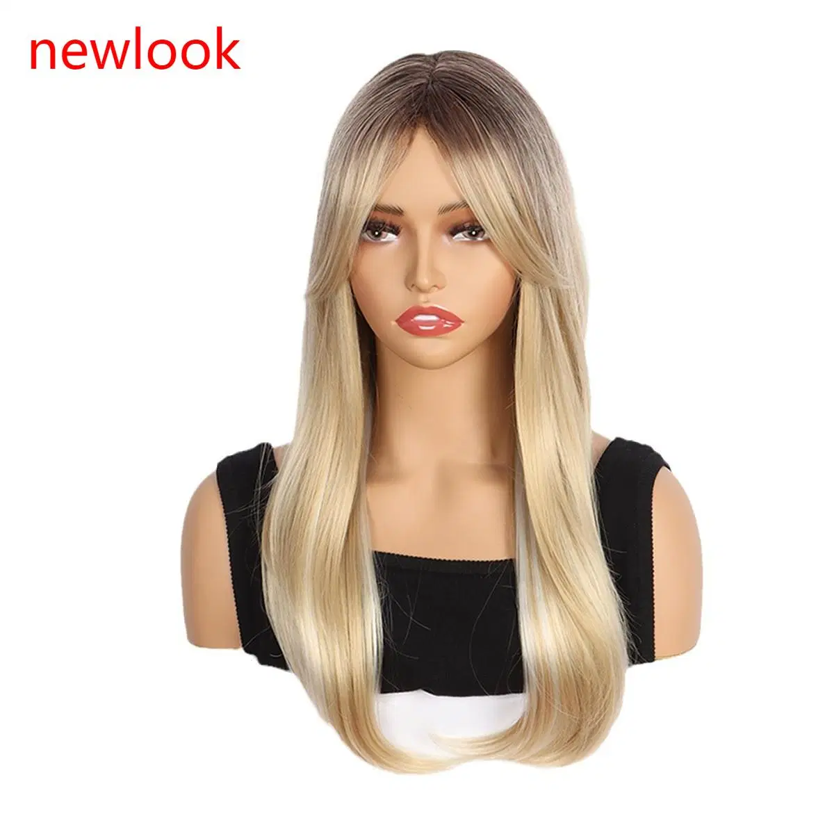 Peruca conjunto de cabeça para mulher oito - Figura franja Gradiente dourado Long Straight Cabelo