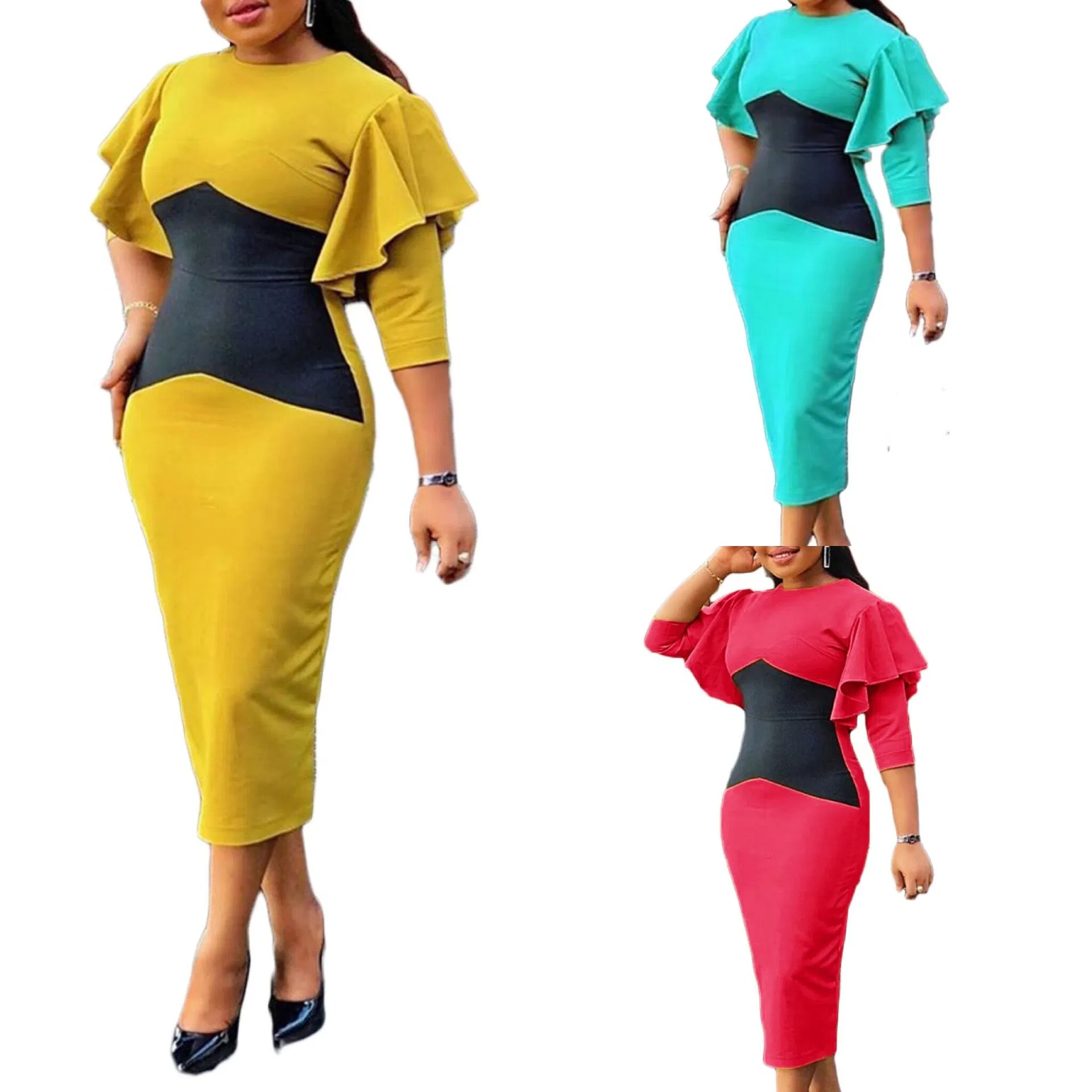 Fashion Women Work Dresses Formal Office Lady Dresses, African Print Dresses for Women, Hot Ladies Fashion Half Sleeve Dress Elegant Round Collar Esg16566