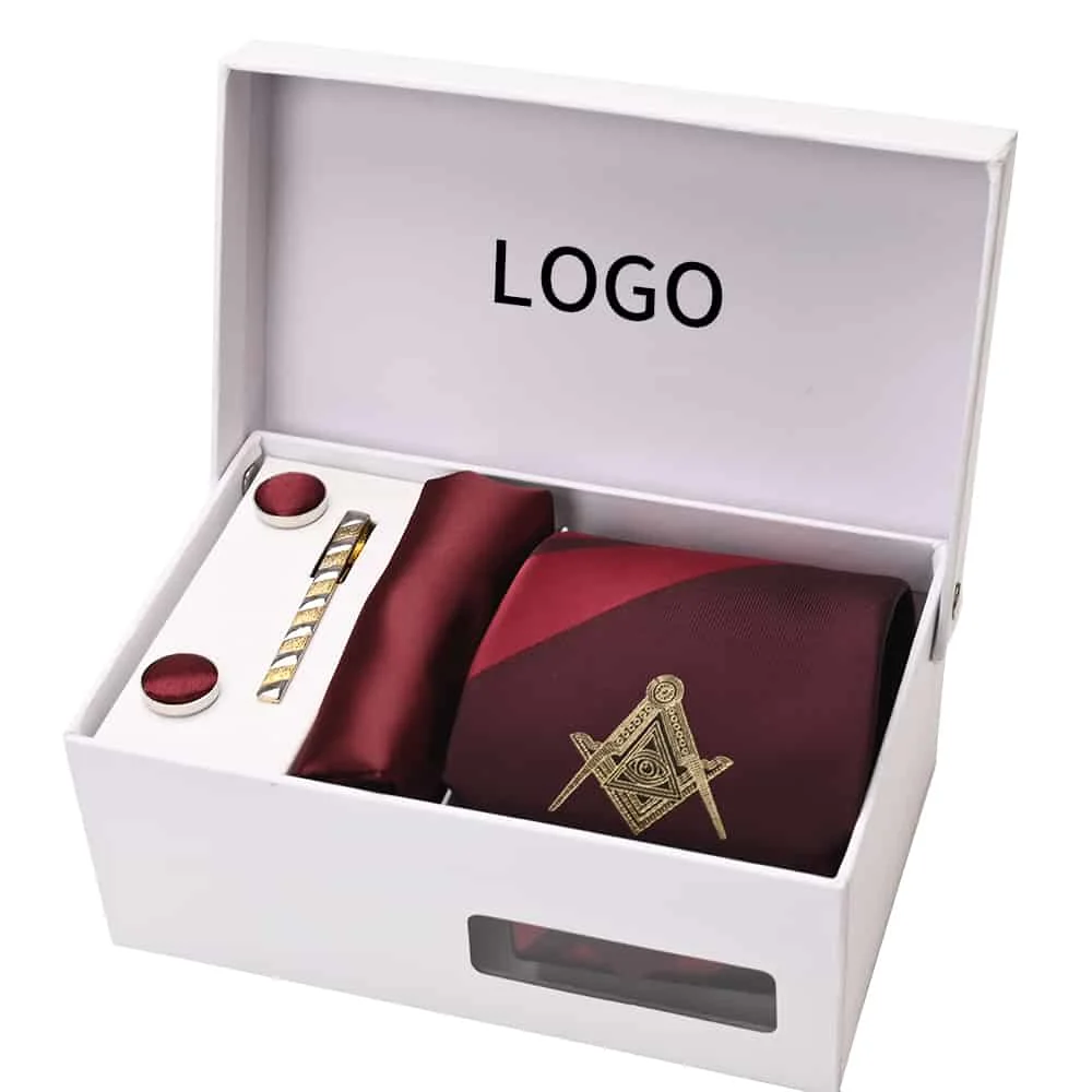 Custom Premium Masonic Gift Package Set - Polyester Necktie, Pocket Square, Cufflinks, and Lavalier