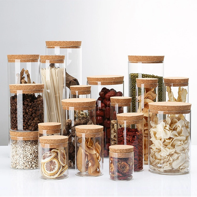 Wholesale 450ml 750ml Clear Borosilicate Cookies Spice Storage Wooden Lids Kitchen Glass Jars and Food Containers for Sale