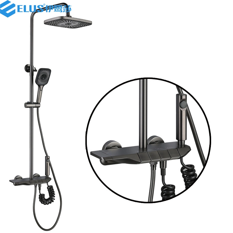 Piano Shower Set with Hand Shower and Handshower Ceramic Matte Black Gray Brass Shower Set for Bathroom