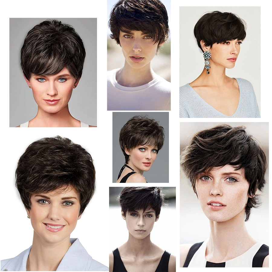 Short Natural Synthetic Hair Wigs Synthetic Short Black Pixie Cut Wig Heat Resistant Fiber Hair