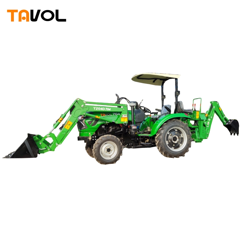 CE ISO 70HP 4WD 8+8 Shuttle Shift Canopy Tractor with Front Bucket and Backhoe