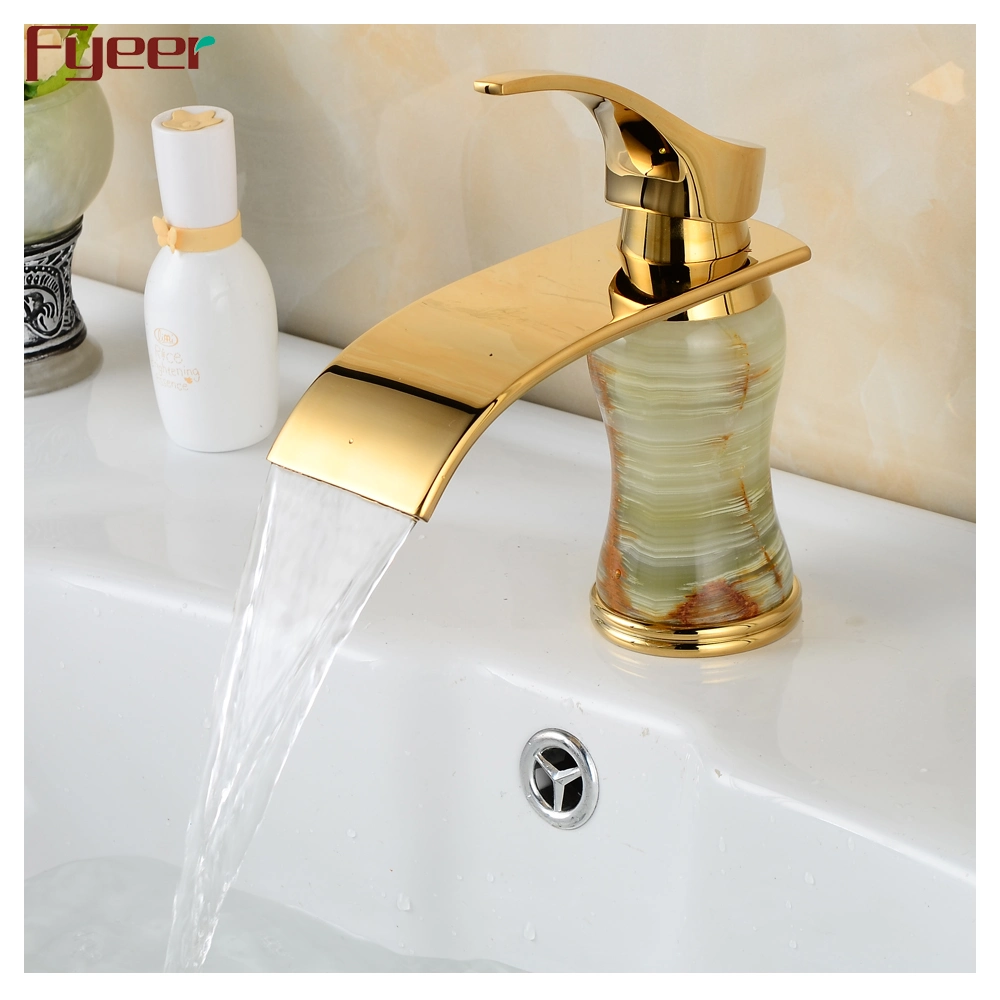 Fyeer Golden Finish Lavatory Faucet with Jade