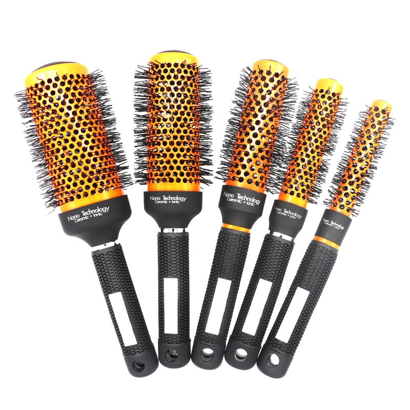 Orange Ceramic Roll Hair Brush Comfortable Rubber Handle Salon Styling Round Hair Brush