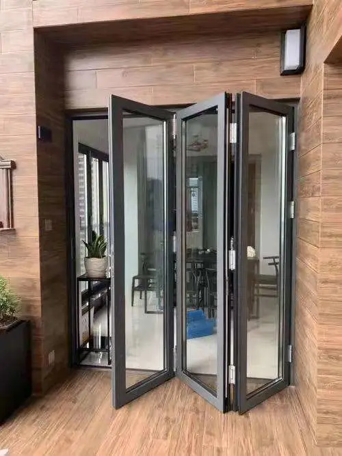 Superior Quality Powder Coating Aluminum Folding Doors Multi-Folable Slidngblack/Silver/White/Bronze/Champagne/Wood Grain Tempered Glass Aluminium Door Profile