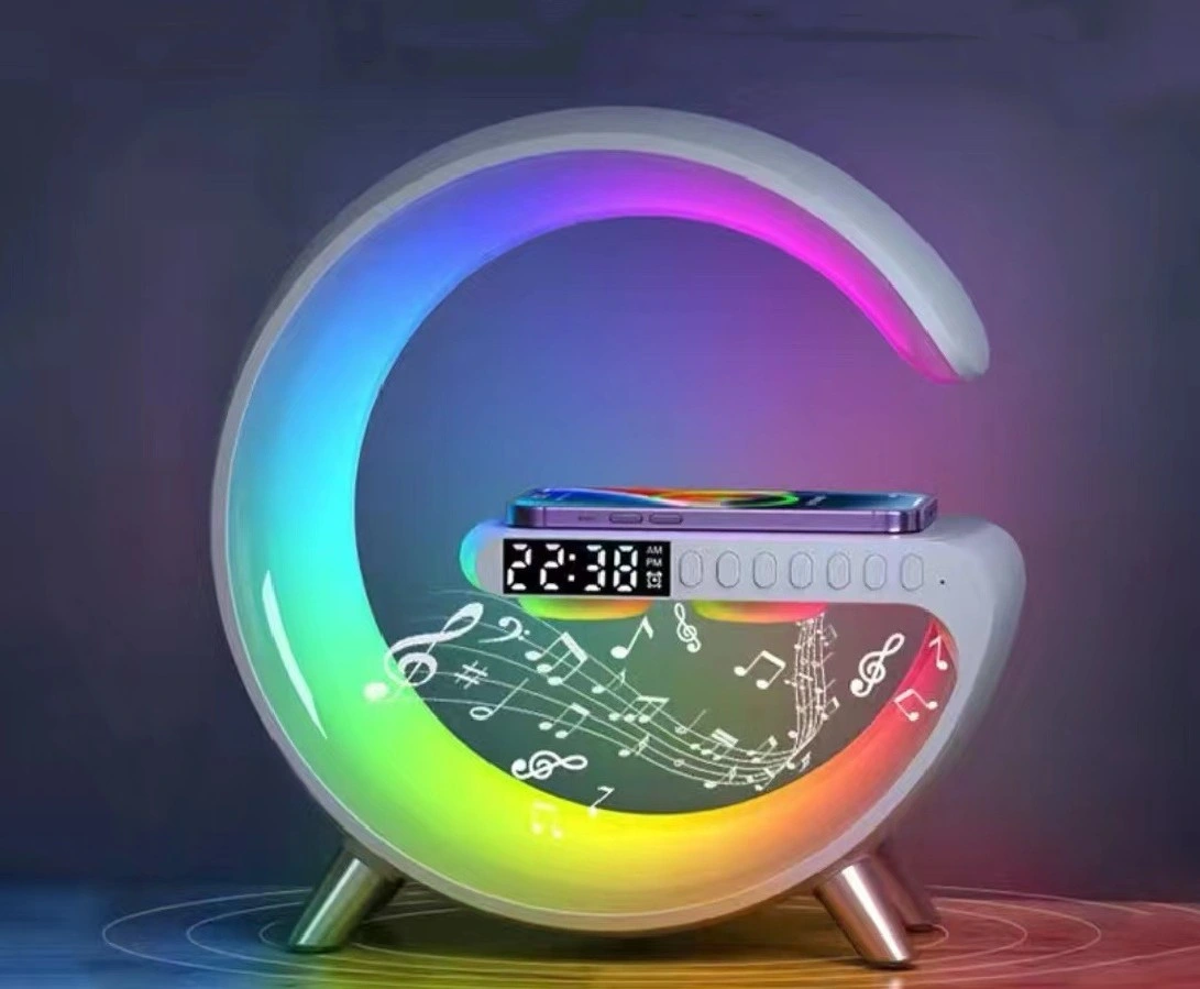 Best Gift Alarm Clock Wireless Charger Colorful Night Light Wireless Mobile Phone Charger with Speaker for Smart Phone