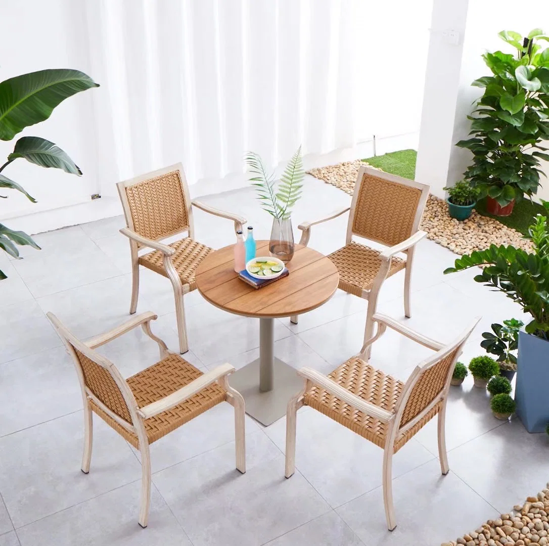 Nordic Outdoor Tea Shop Coffee Shop Waterproof Residential Aluminum Rattan Chair Simple Balcony Casual Tables and Chairs