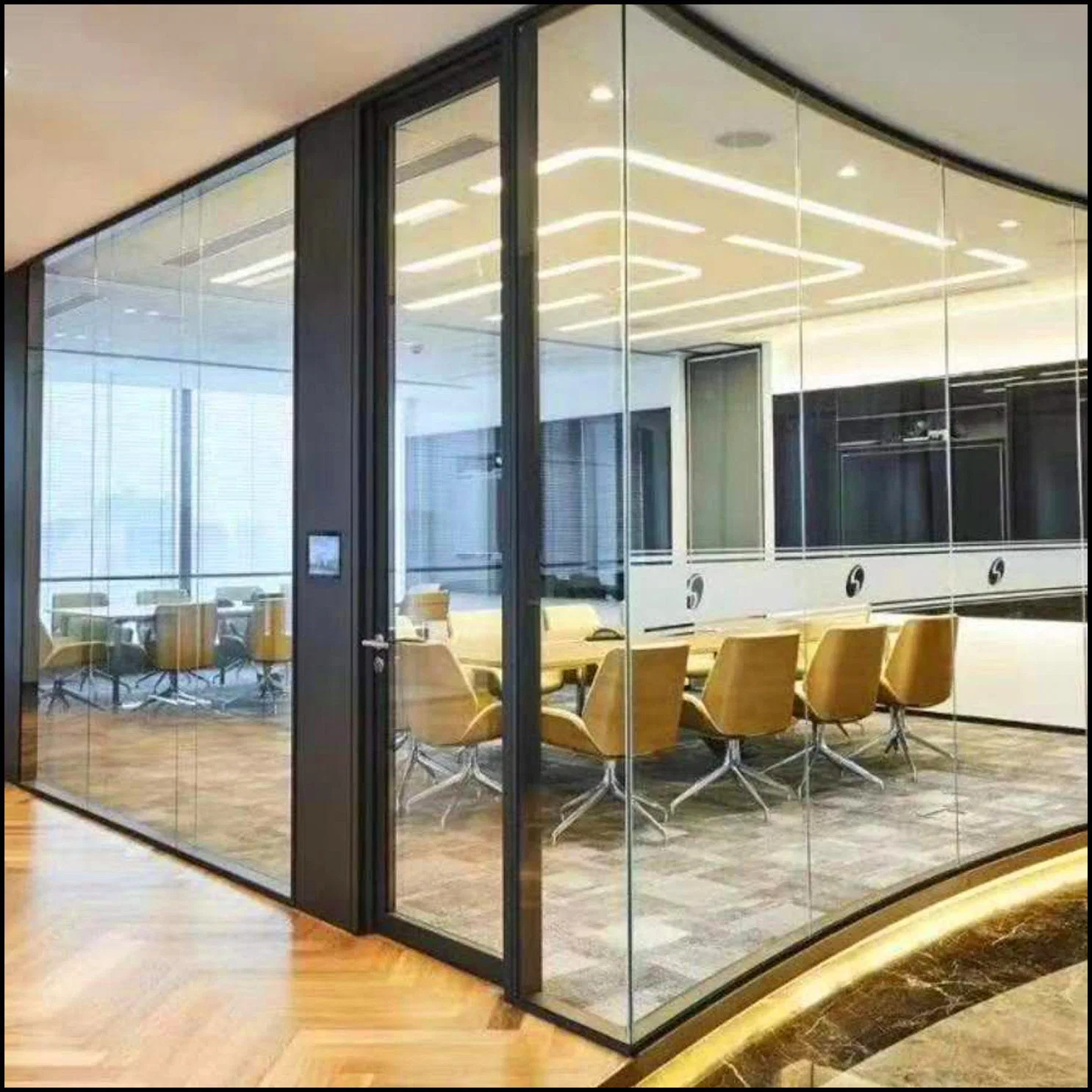 Aluminium Framed Room Divider Glass Partition Wall No Screws for Bathroom Office Commercial Meeting Room