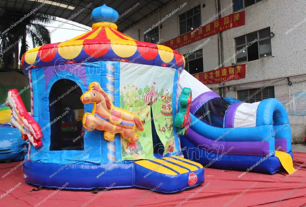 Orginal Design Parc d'attractions pour enfants Carnaval Carousel Combo Slide Bouncy Castle Jumping House des rebonds inflatables