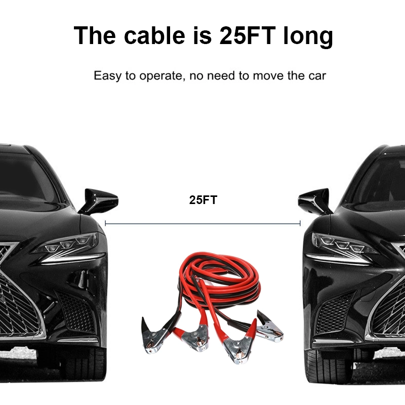 800AMP Car Van Jump Leads 25 Feet Long Car Power Emergency Battery Jumper Wires Insulated Booster Cables with Colour Coded Red & Black (BC0125)