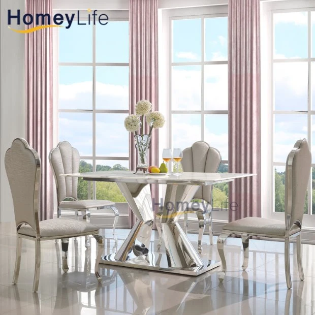 Banquet Wedding Event Furniture Stainless Steel Frame Marble Dining Table