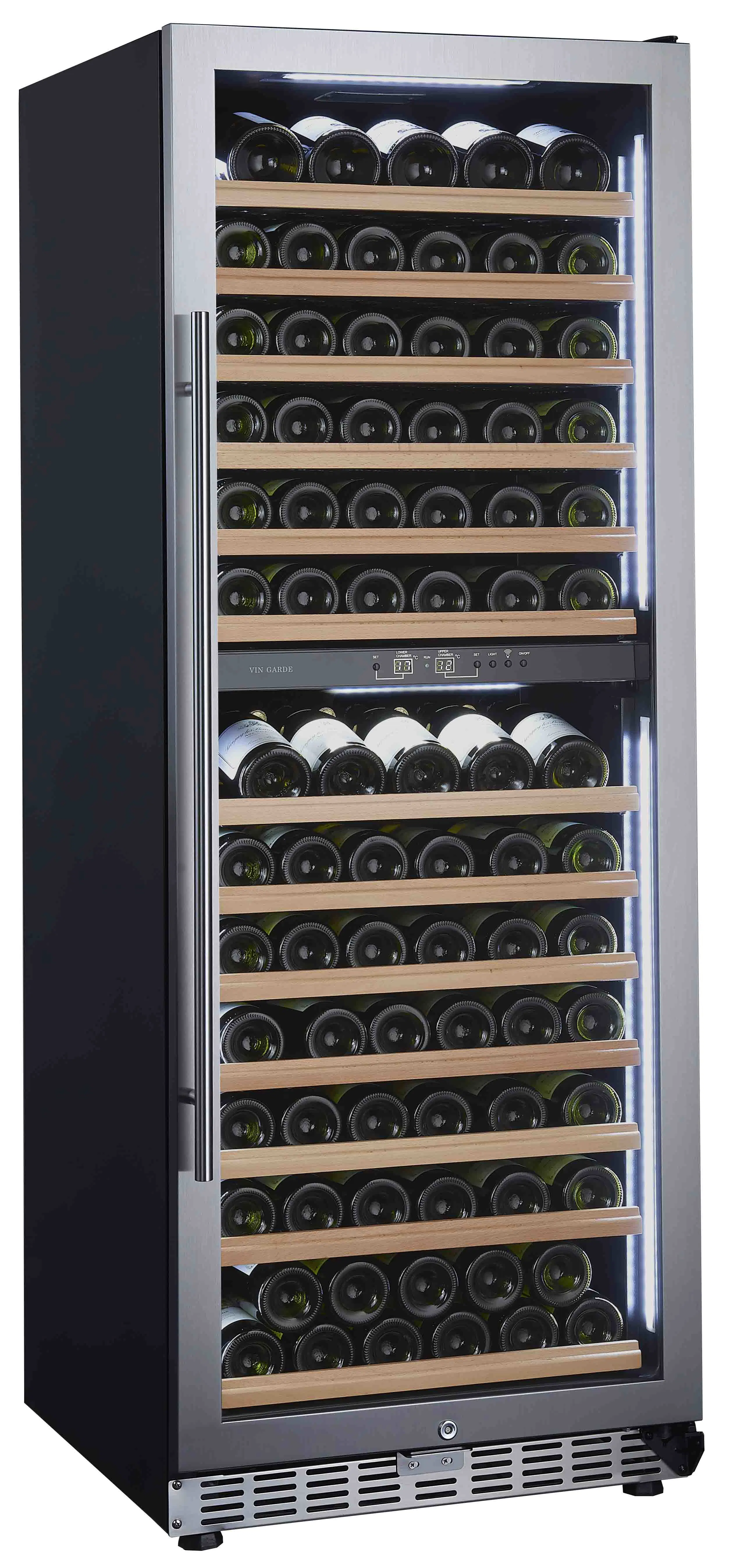 138 Bottle Dual Zone Freestanding Wine Cellar with White Side LED Light