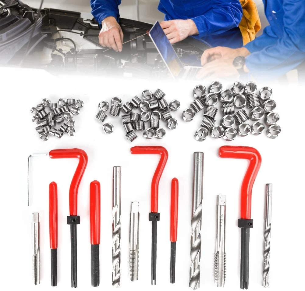 88PCS Gewindereparatur-Werkzeugsatz Schraubverbindung Drahtwechselwerkzeug Gewinde-Fix-Kit Gewinde-Reparatur-Set mit Werkzeugkasten DIY Reparatur Von Motorrädern (48090001)