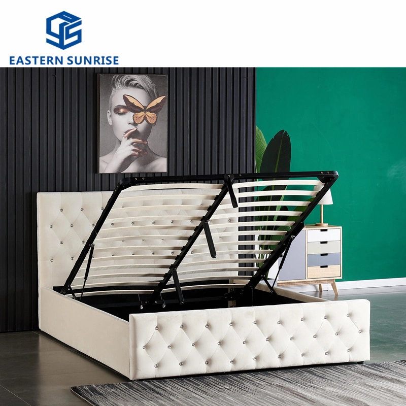 Современный роскошный дизайн мебели с одной спальней королева размера кинг бархата кровать для хранения