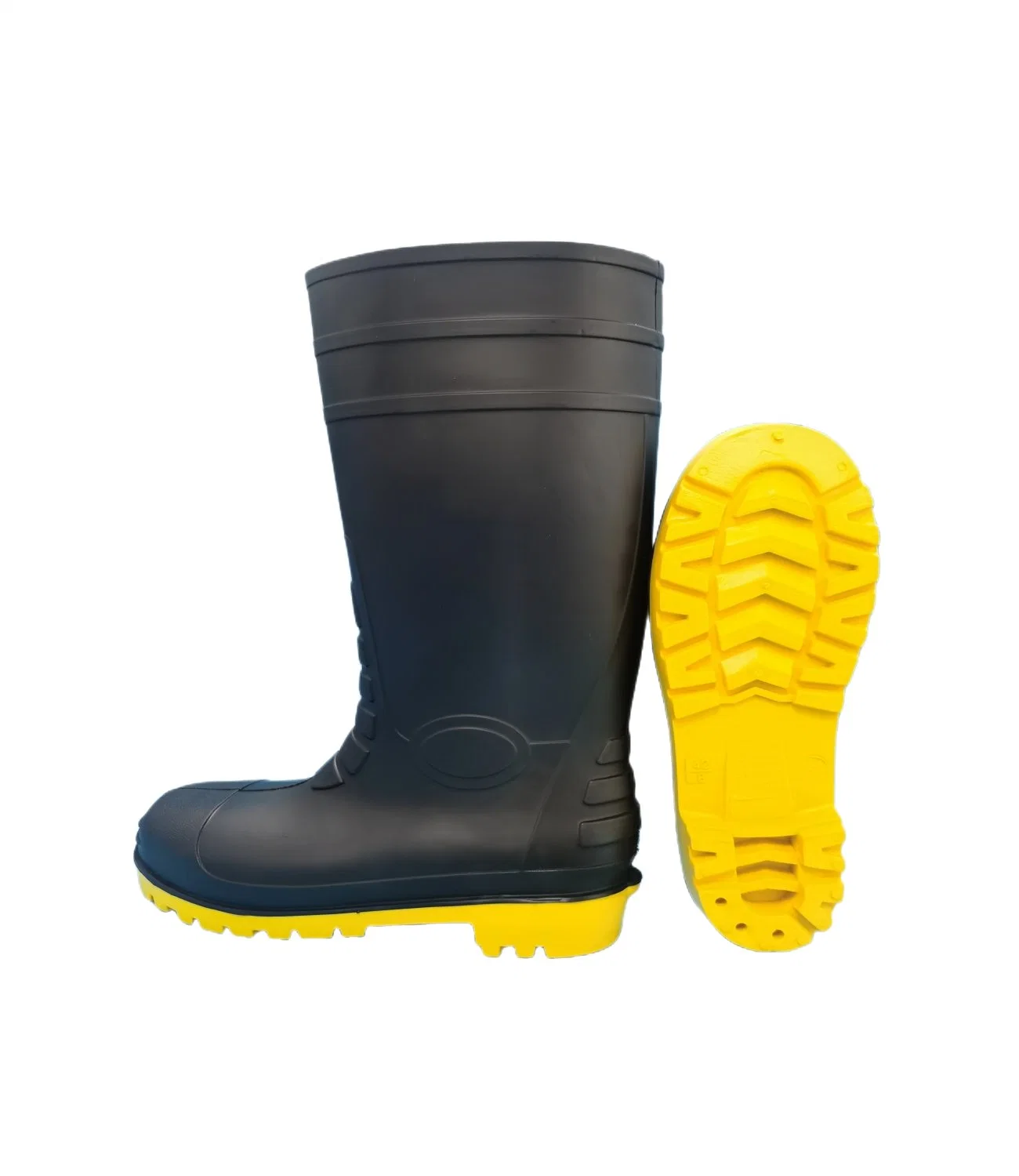 PVC Upper Fashion Style Man Steel Toe Botas para lluvia Jardín de Seguridad de TrabajoTrabajo de alta calidad impermeable Clásico liso Negro combate Tobillo nieve al aire libre invierno G