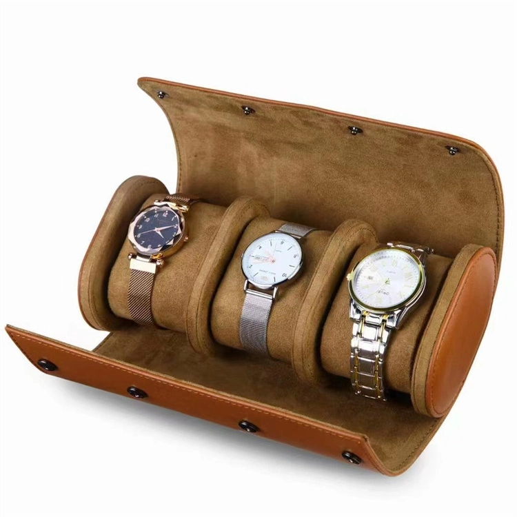 Wholesale/Supplier 3 Slots Round Vintage Leather Watch Gift Box Portable Travel Watch Case Box