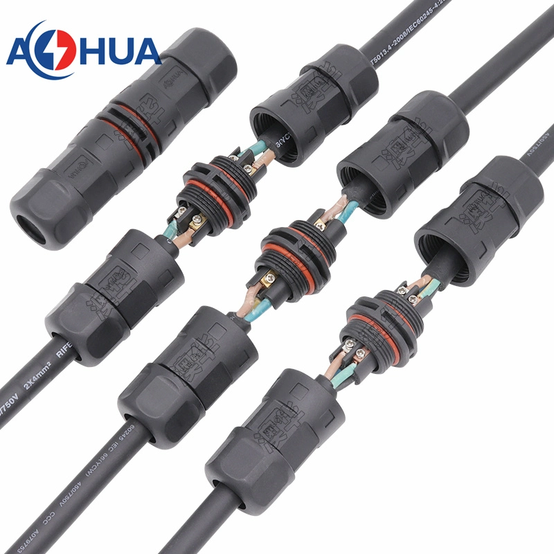 M23 Power Cord Waterproof Cable Connector L Type 2 Way Screw Fixing Type Connector Wire and Cable Middle Terminal 2 Core 4.0mm Sqm High Current 35A Connector