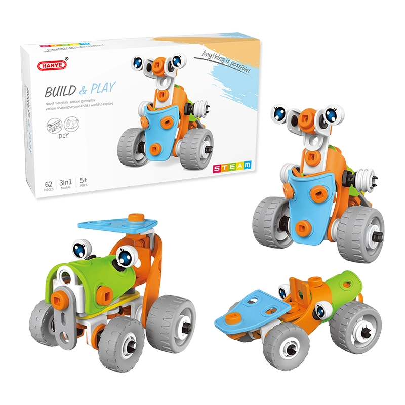 62PCS Kind Bildung 3-in-1 DIY Montage 3D Fahrzeug Puzzle-Modell Spielzeug Stem Intellectual Plastic Building Block Spielen Spielzeug Kit für Kinder