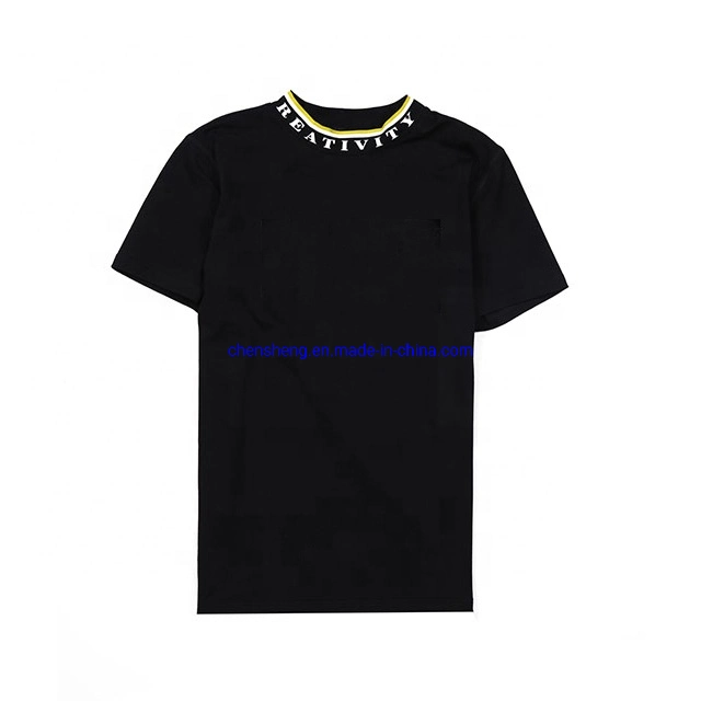 Custom Printing Gym T Shirt Turtleneck Fashion Design Black Tshirt High Collar Men Short Sleeve