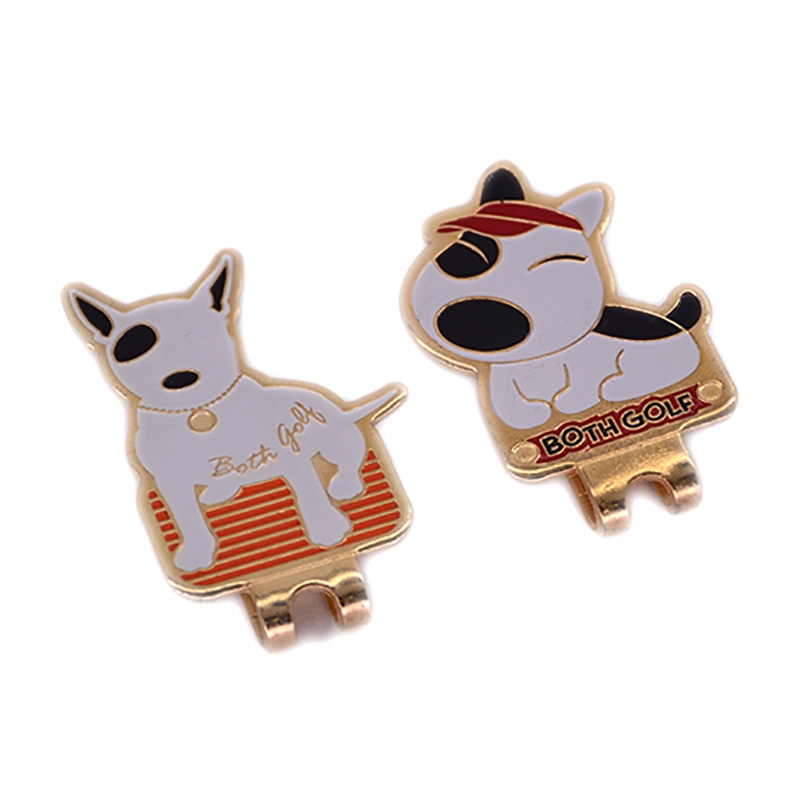 Factory Custom Made Gold Plated Metal Golf Cap Accessory Manufacturer Customized Hardware Promotion Gift Bespoke Enamel Cartoon Dog and Cat Badge Hat Clip