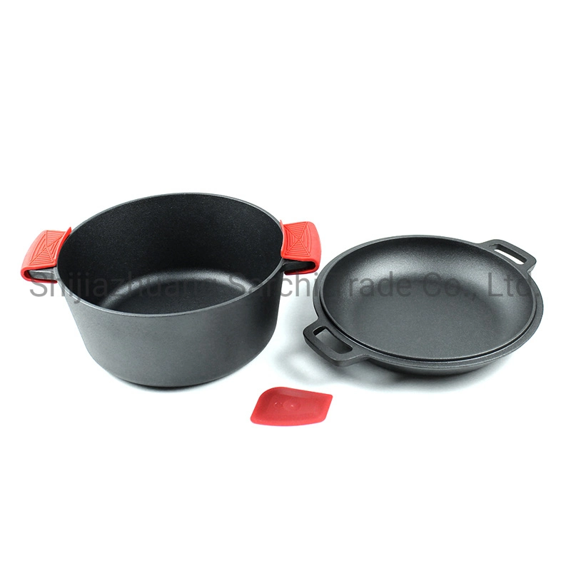 Pre-Seasoned Combo Cooker 2 in 1 Cast Iron Pre-Seasoned Double Dutch Oven