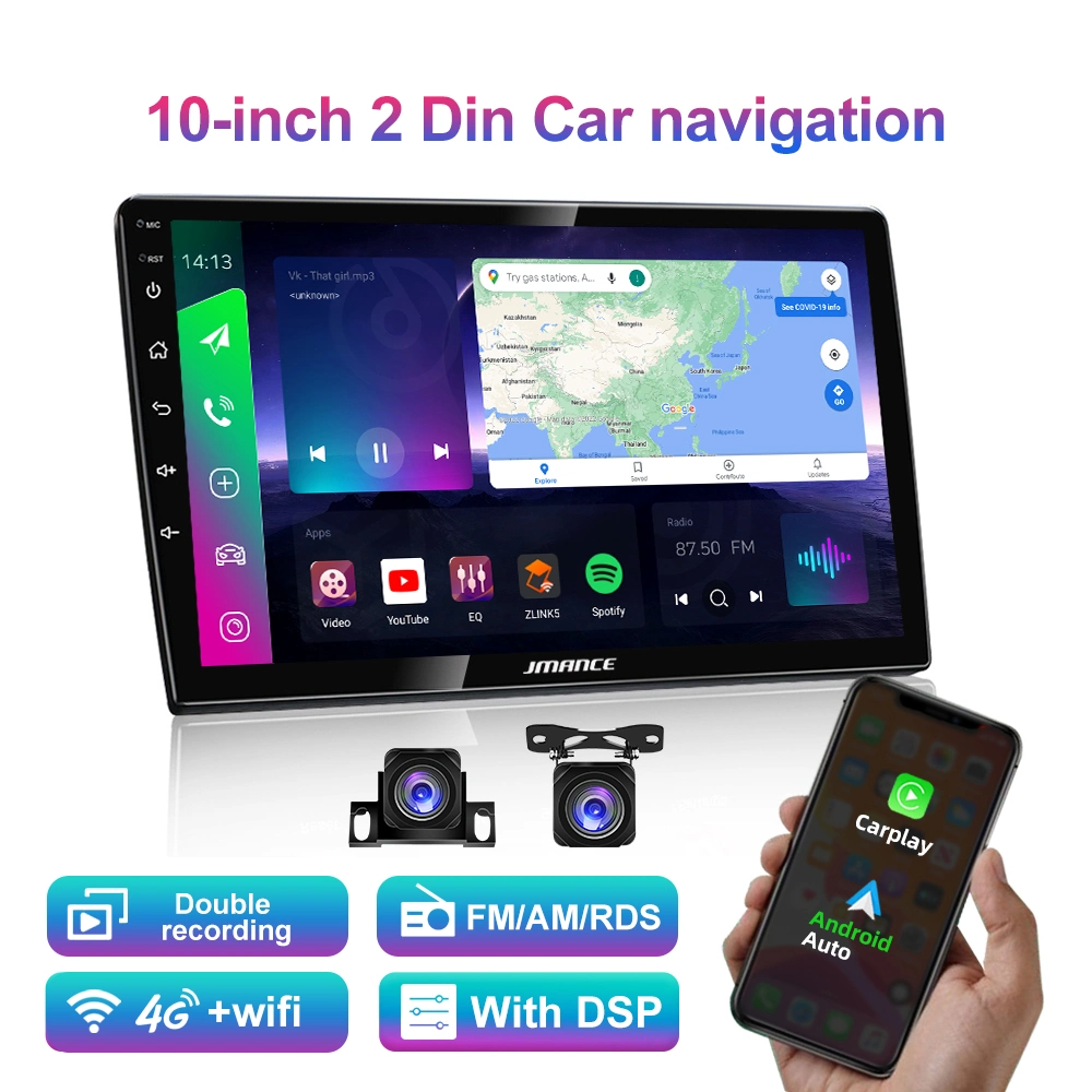 A18 10" Carro de navegação inteligente multimídia de rádio estéreo sem fios Carplay Apple Android Market Auto Ahd DSP Am RDS 2+32 4+64 6+128 4G