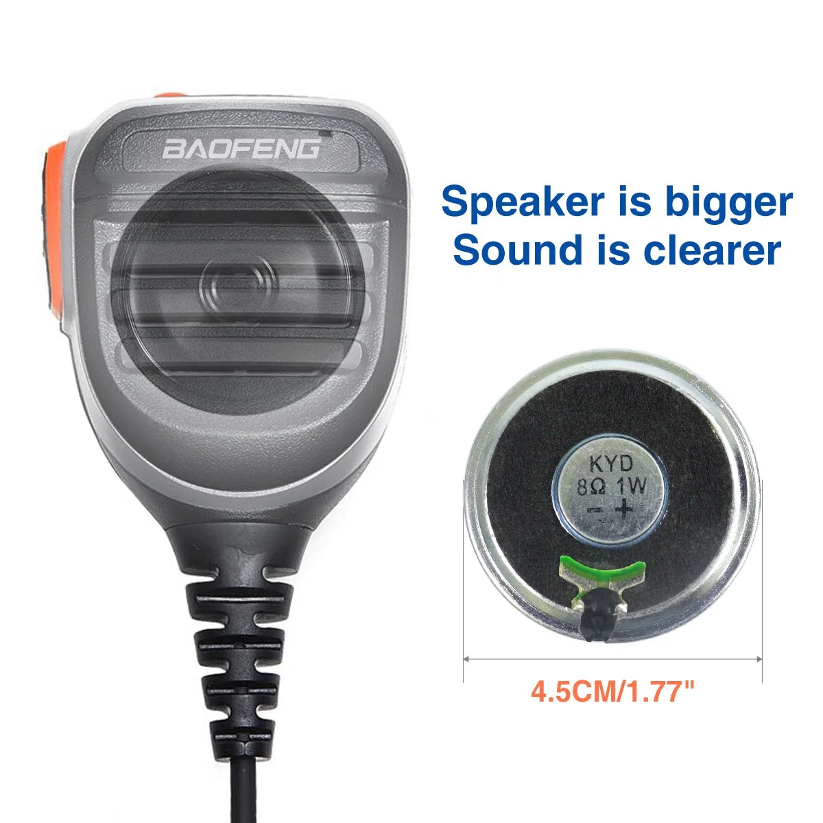 Baofeng AR-780 micrófono/altavoz naranja para UV-5r 888s UV-82 Puerto k Micrófono de mano de Walkie Talkie Fácil comunicación