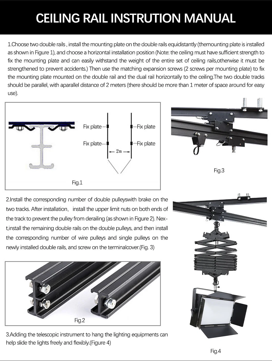 Thlg-44 fábrica Hot Sell Quality Pantograph Studio sistema de rieles de techo Kit completo con soporte de iluminación para el estudio de la lámpara de techo de la fotografía Sistema de rieles